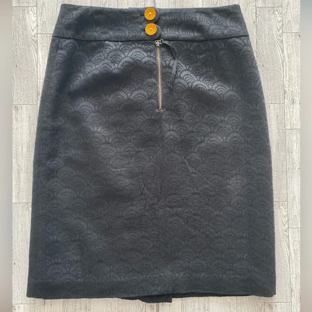 Anthropologie Pencil Skirt Leifsdottir Size 4 Black Knee Length Lined Ruffle‎